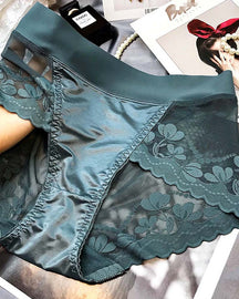 High-End Satin Light Luxury Lace High-Waisted Belly Pants