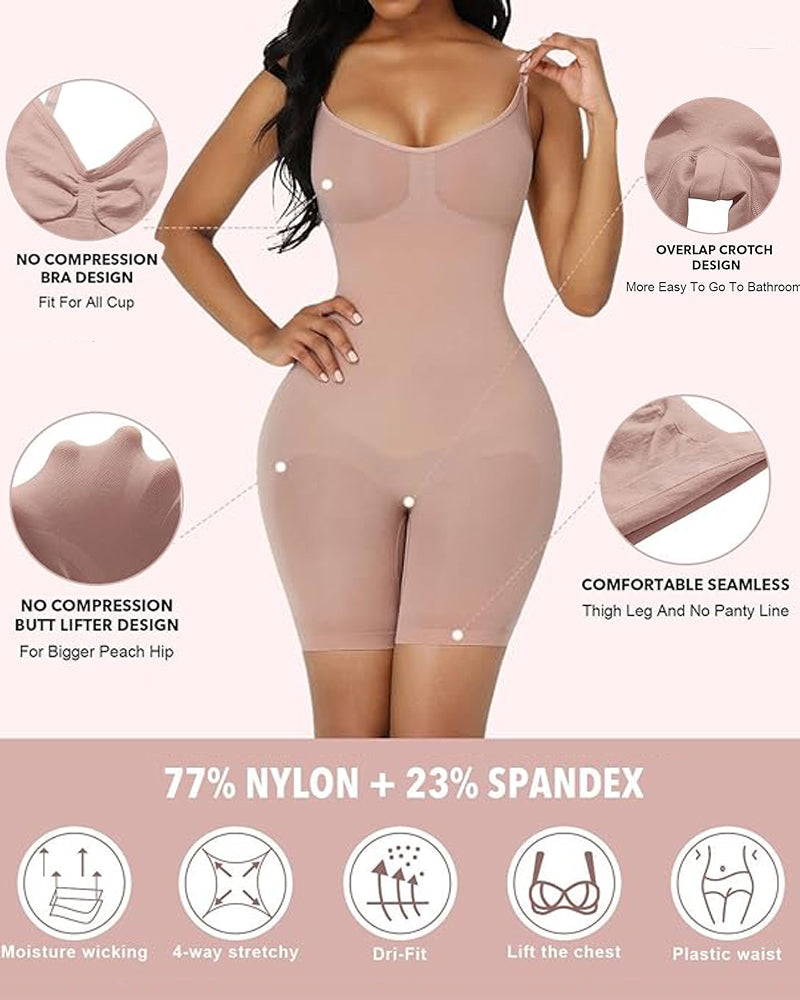 Seamless Light Support Tummy Control Thigh Slimmer Bodysuit Shapewear