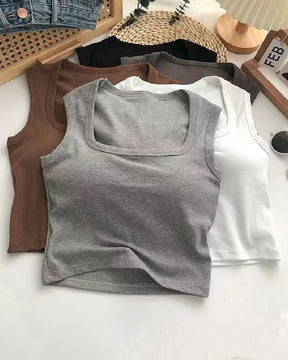 Women's Square Neck Casual Solid Basics Built-in Bra Padded Tank Tops