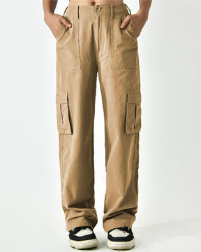 Women's Mid Rise Flap Pockets Straight Leg Casual Cargo Pants