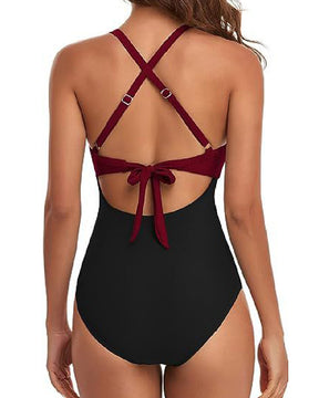 One Piece Cutout Swimsuits Tummy Control High Waist Tie Back Swimwear