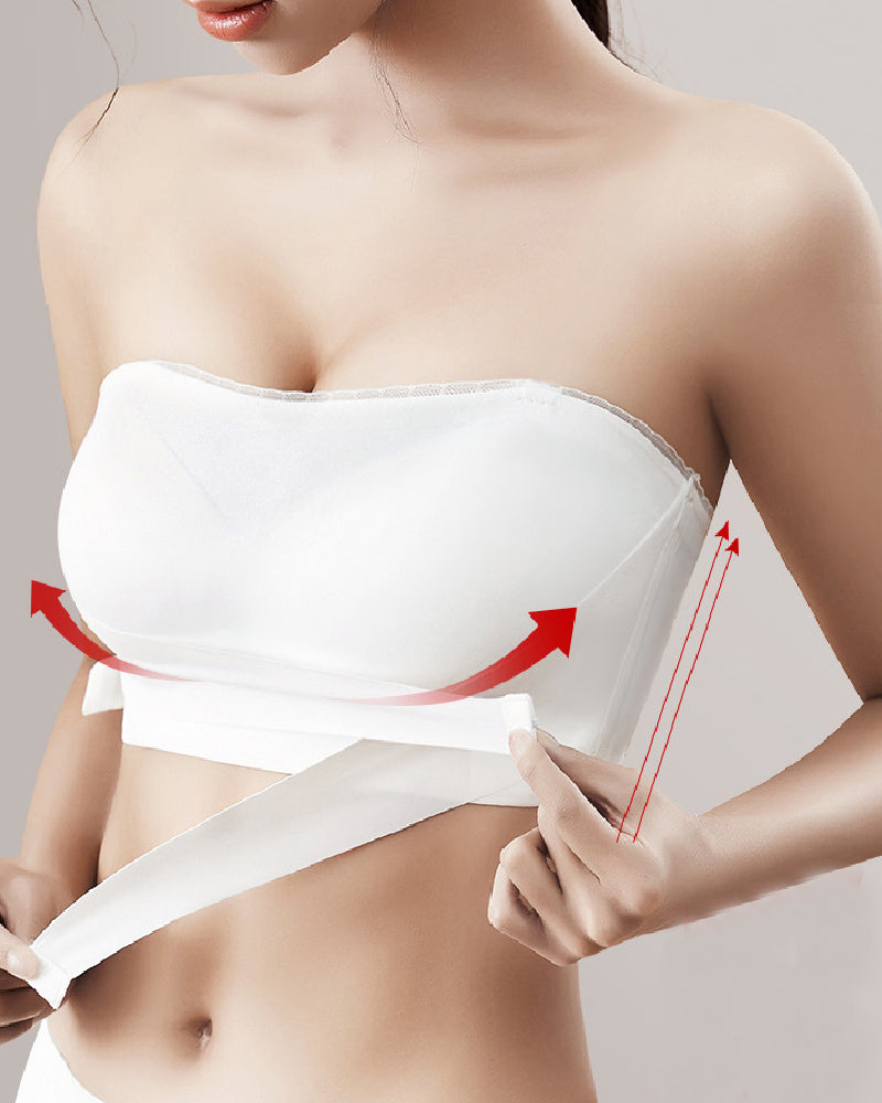 Sujetador invisible sin tirantes con hebilla de doble cara Bralette bandeau con borde de encaje antideslizante