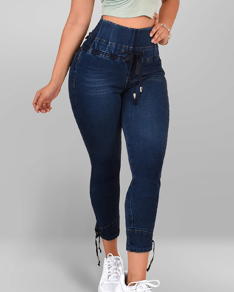 Colombian High Waisted Drawstring Butt Lifting Jeans for Women