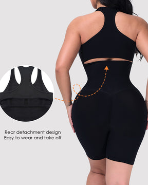 Ribbed Halter Racerback Shapewear Tummy Control Butt Lifting Mid Thigh Bodysuit