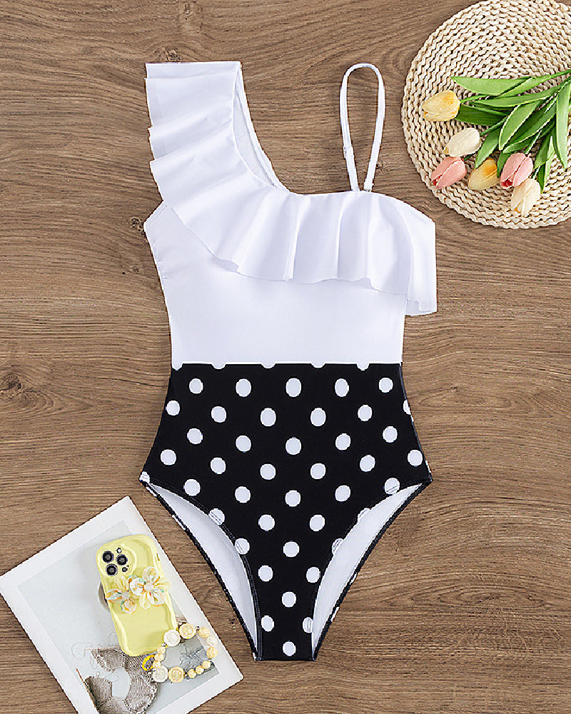 Women's Asymmetric Shoulder Swimsuit High Waist Ruffle Bathing Suit