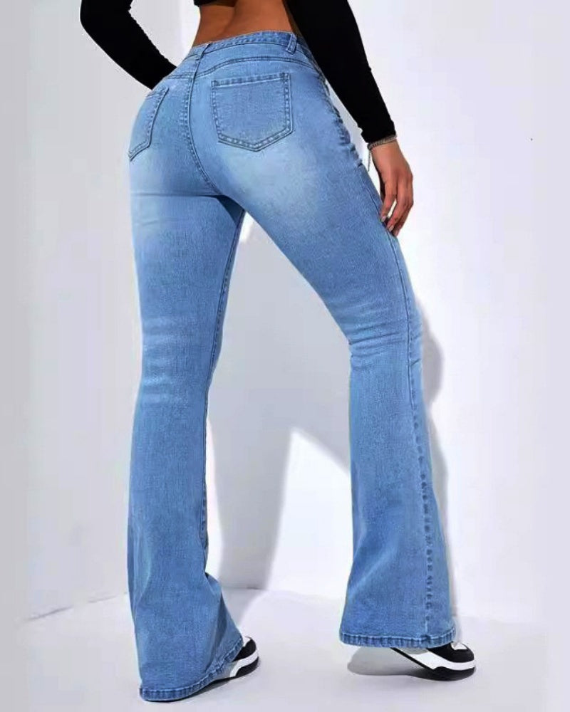 High Waist Straight Jeans Slim Fit and Versatile Elastic Flared Pants