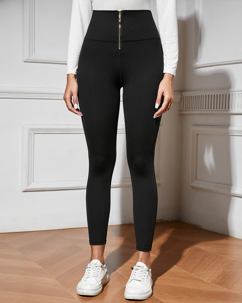 High Waist Front Zip-Up Slim-Fit Sports Leggings