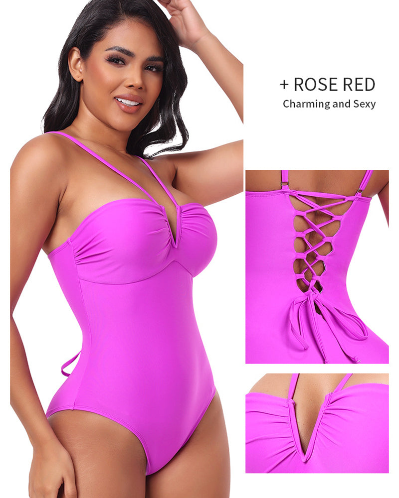 Sexy Strappy Triangle V-shaped Halter Neck One-piece Body Shaping Swimsuit