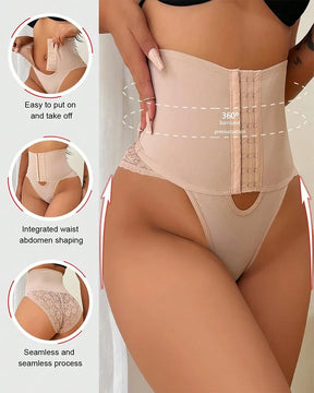 Front-opening Shapewear with Lace Trimmed Tummy Control Panty