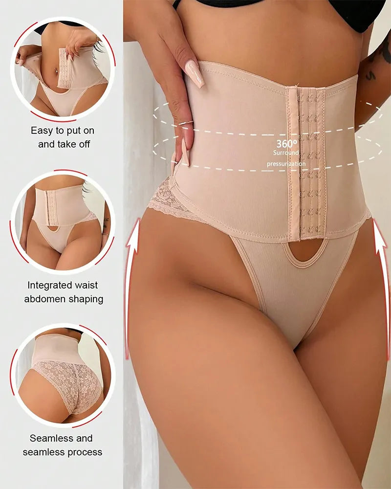 Front-opening Shapewear with Lace Trimmed Tummy Control Panty