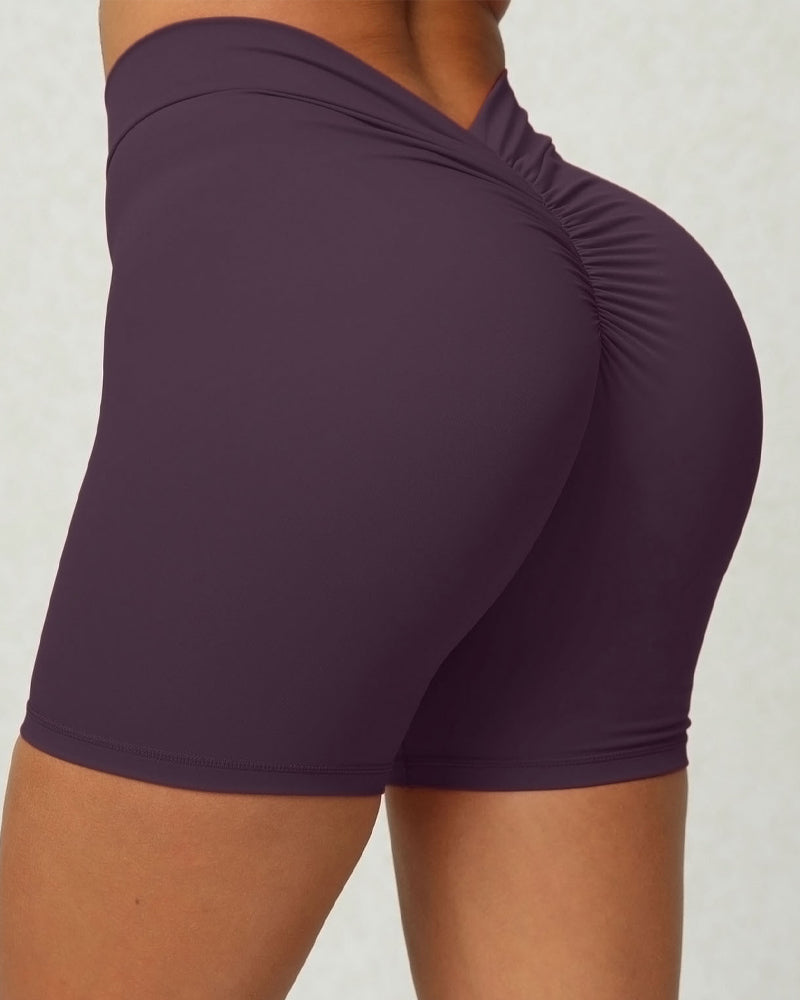 Deep V-shaped Back Waist Hip Scrunch Butt Wrinkled Shaping Shorts