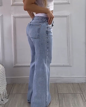 High Waist Loose Fit Wide-leg Jeans with Waistband