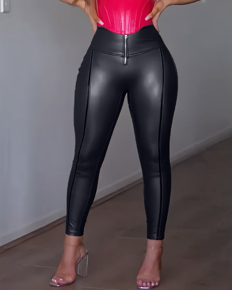 Sexy Leather Tights With Front Zipper for Curvy Women (Pre-Sale)