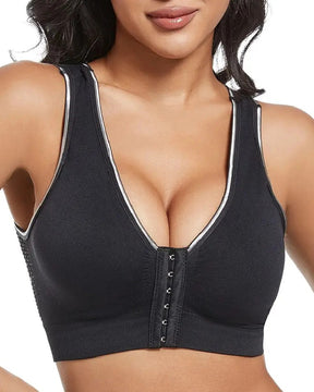 Women's Plus Size Front Buckle Solid Hollow Breathable Wireless Sports Bra