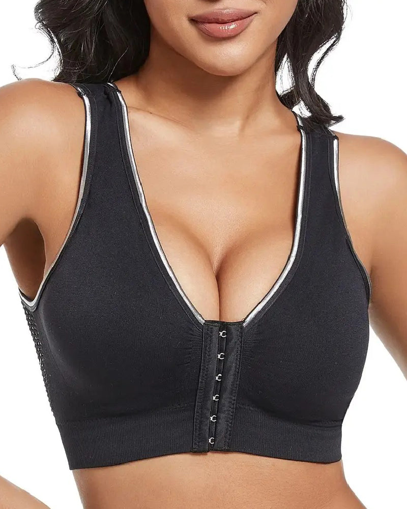 Women's Plus Size Front Buckle Solid Hollow Breathable Wireless Sports Bra