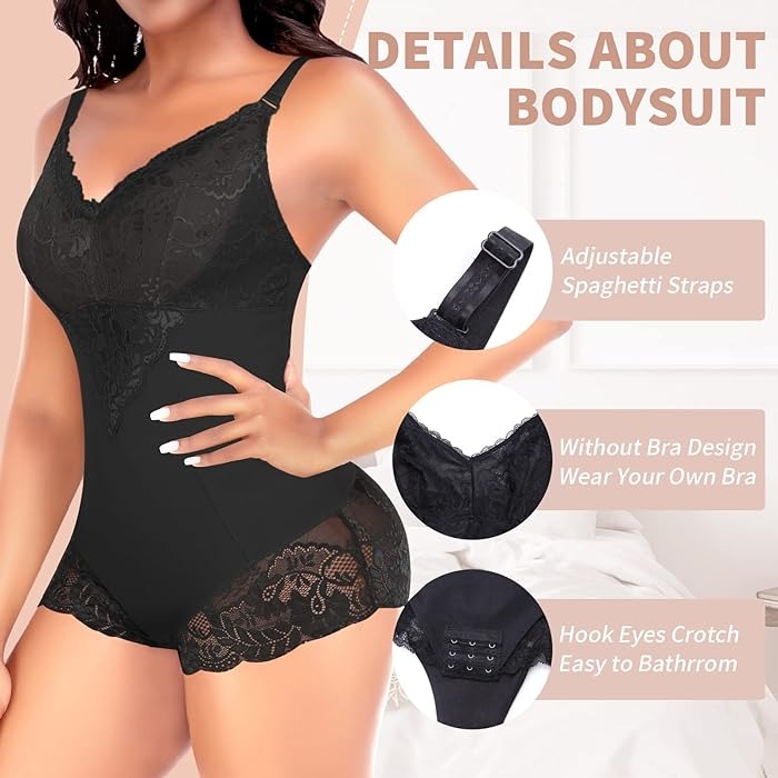 Lace V neck Tummy Control Sculpting Full Body Shapewear Bodysuit