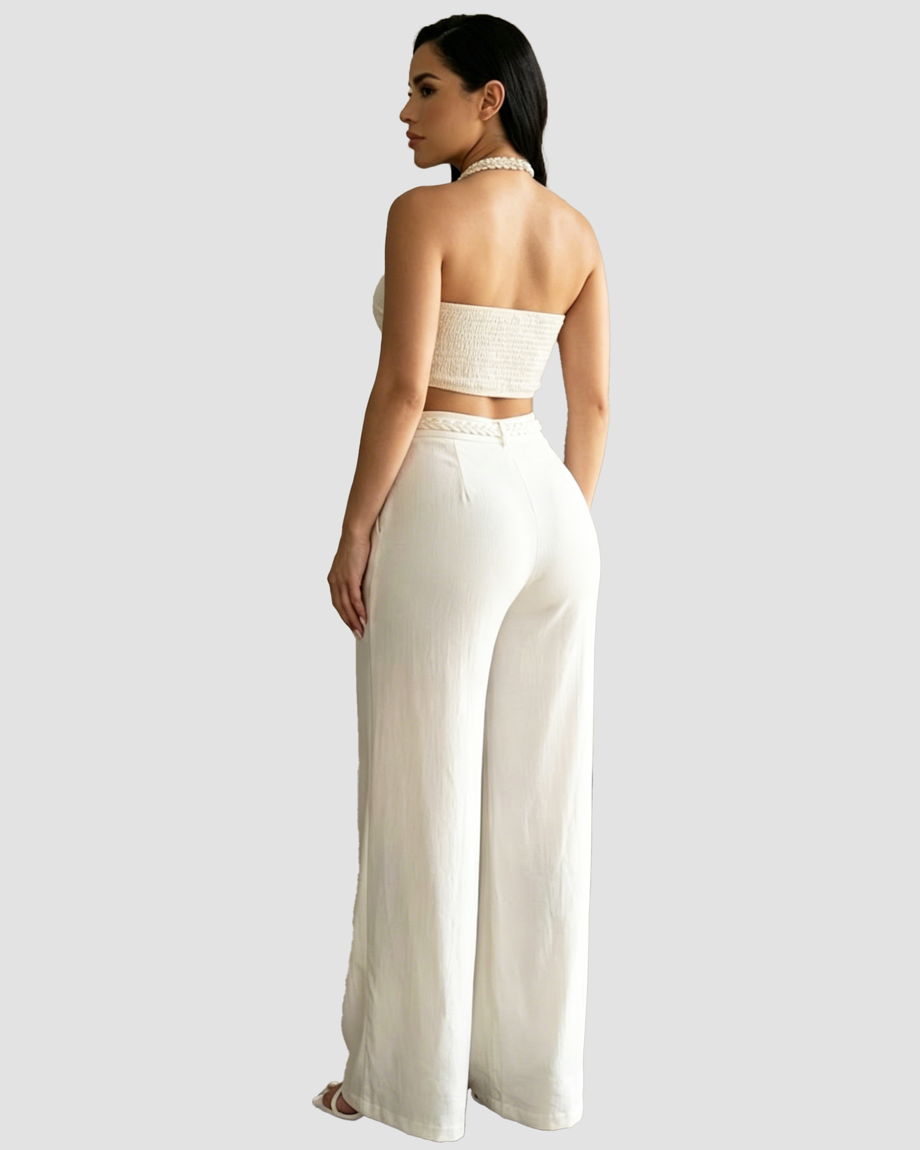 2 Piece Braided Trim Two Piece Outfit with Flared Trousers