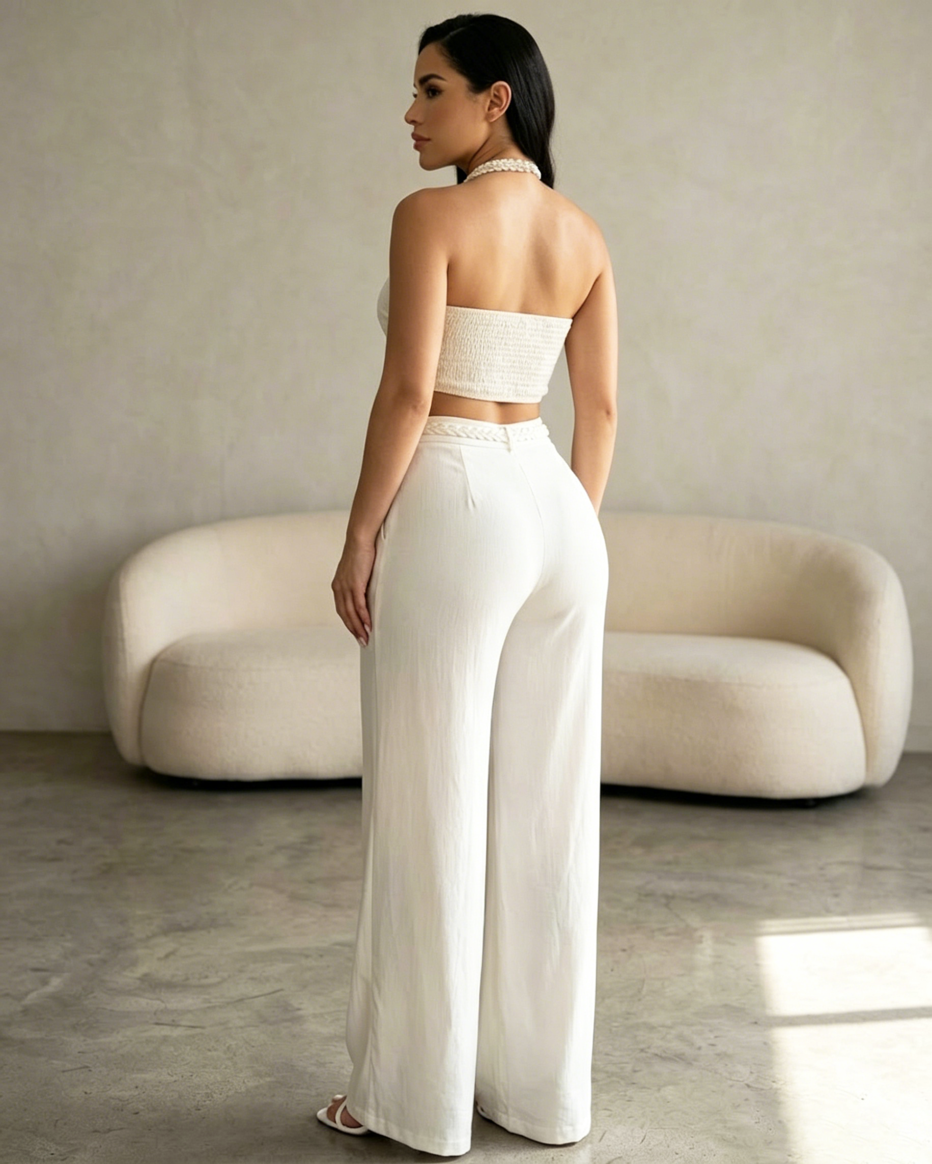 2 Piece Braided Trim Two Piece Outfit with Flared Trousers