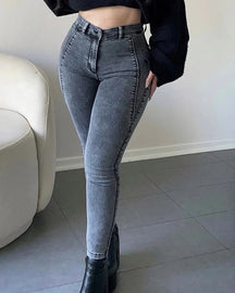 Women's High-Waisted Denim Jeans with Distressed Details and Flattering Fit