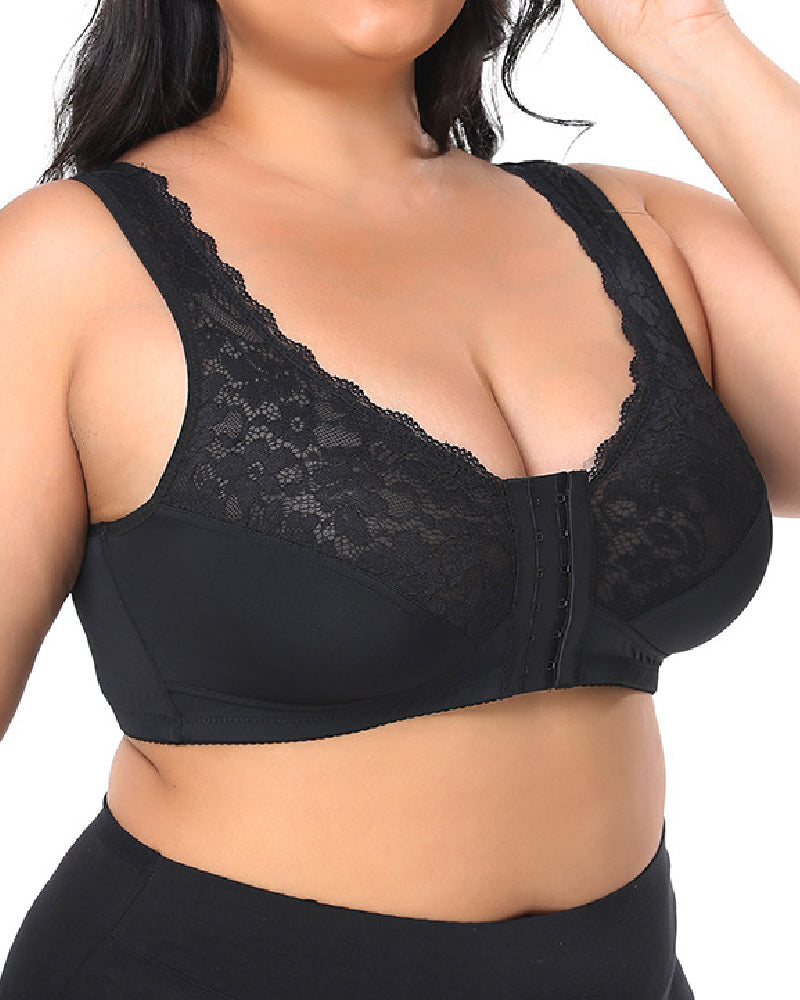 Wireless Front Closure Lace Bras 3D Cutting Push-up Breathable Plus Size Underwear