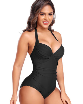 Halter Neck Push-up One-piece Swimsuit Shapewear Beachwear