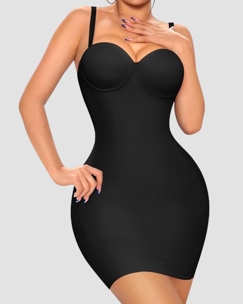 Smooth Full Slip Strapless Tummy Control Bodycon Shapewear Dresses With Built In Bra