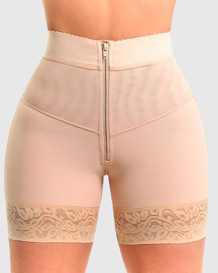 Internal Hooks Firm Compression Zipper Butt Lift Peachy Shaper Shorts