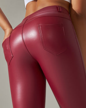 PU leather Pants High Waist Tight Sports Yoga Pants Slim