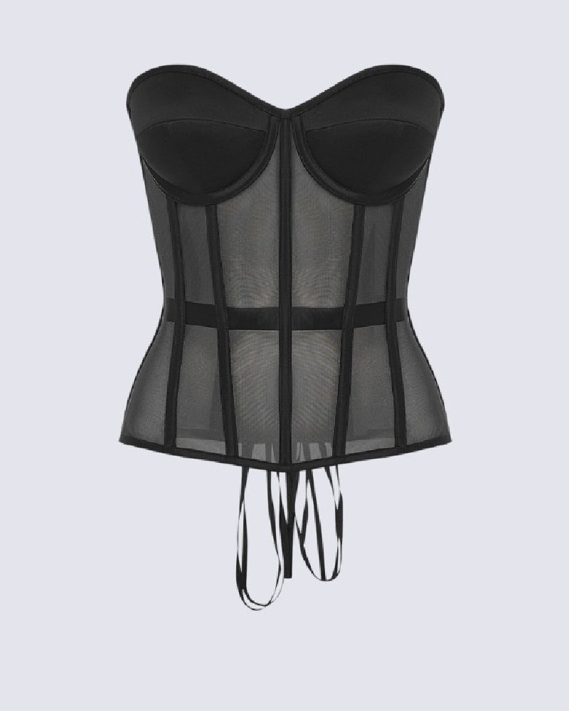 Women's Sexy Mesh Overbust Corset Tops Vintage See Through Slim Bustiers