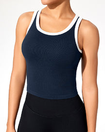 Women's Scoop Neck Ribbed High Elasticity Fitness Built-in Bra Padded Tank Tops