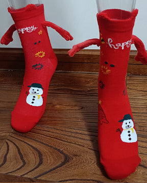 Christmas Pattern Cartoon Magnetic Hands Socks Couple Unisex Mid Tube Cotton Socks