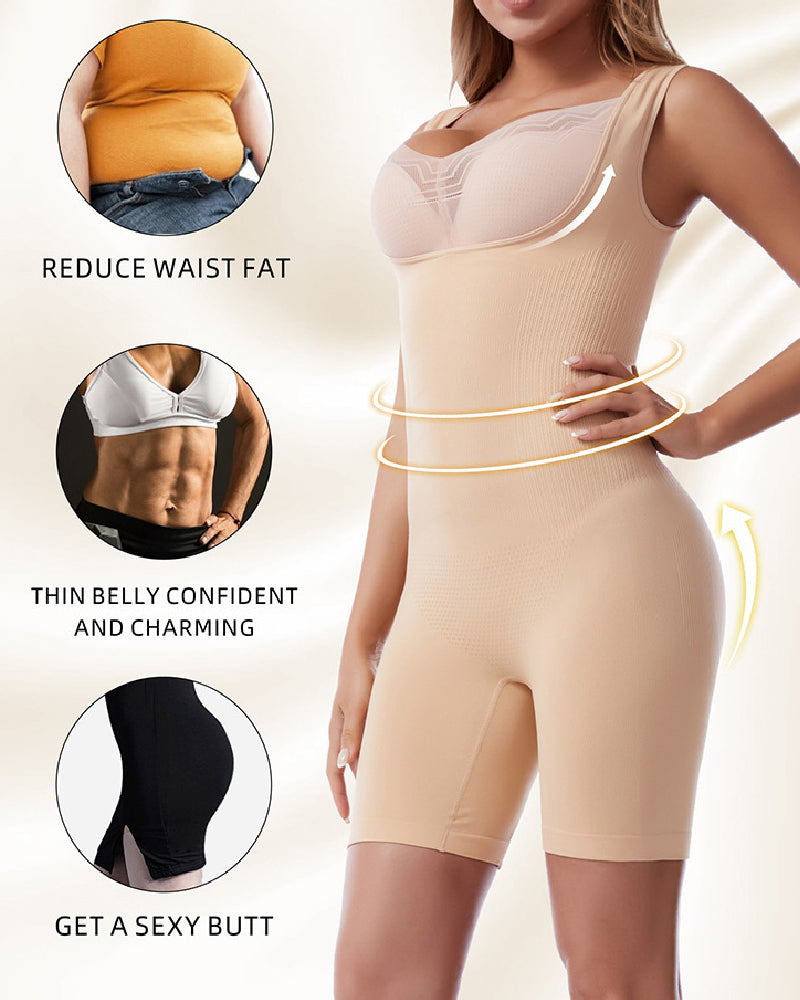 Seamless Open Bust Tummy Control Full Bodysuit Sleeveless Thigh Slimmer Shapewear