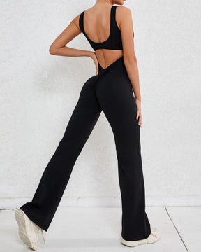 Hollow Back Sports Flared Yoga Jumpsuit