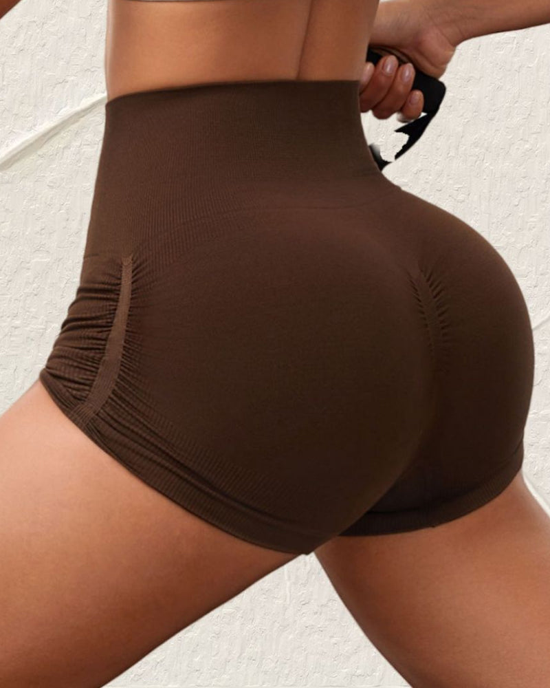 Side Drawstring High Waist Threaded Solid Color Yoga Shorts