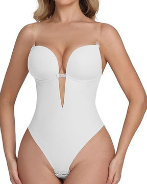 Plunge Backless Bodysuit Seamless Built In Bra Thong Shapewear