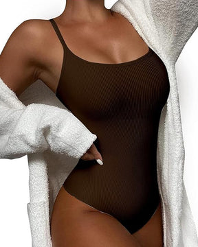 Women's Sexy Ribbed Sleeveless Solid Spaghetti Strap Bodysuit Shapewear