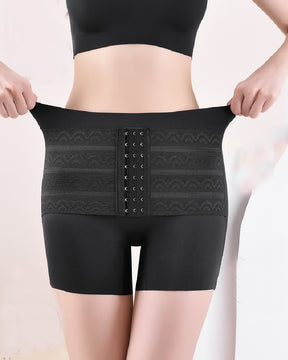 Pantalones cortos moldeadores de cuerpo con control de barriga firme de doble capa levantadores de glúteos de tiro medio con cinturón de ganchos