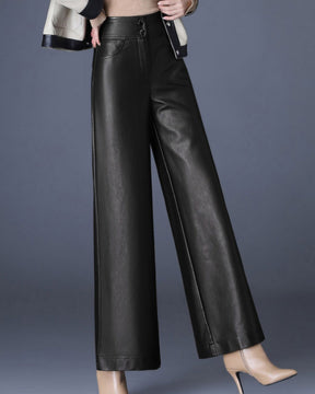 Autumn and Winter High Waist Loose Wide Leg Pants Versatile PU Leather Casual Pants