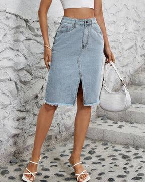 Women's High Waist Mid Length Hip Wrapped Denim Skirt