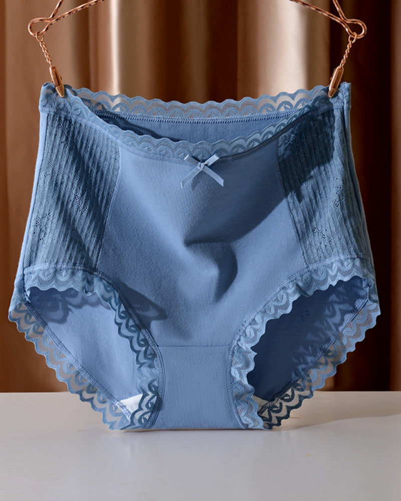 High Waisted Comfortable Cotton Breathable Panties With Lace Trim
