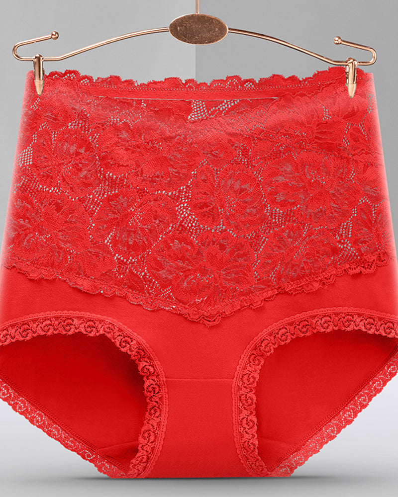 Women's V-shaped High Waist Floral Lace Briefs Sexy Tummy Control Soft Panties