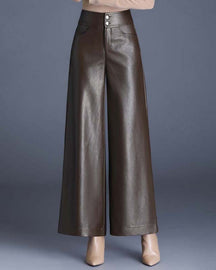 Autumn and Winter High Waist Loose Wide Leg Pants Versatile PU Leather Casual Pants