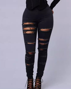 High-waist Stretch Ripped Skinny Jeans