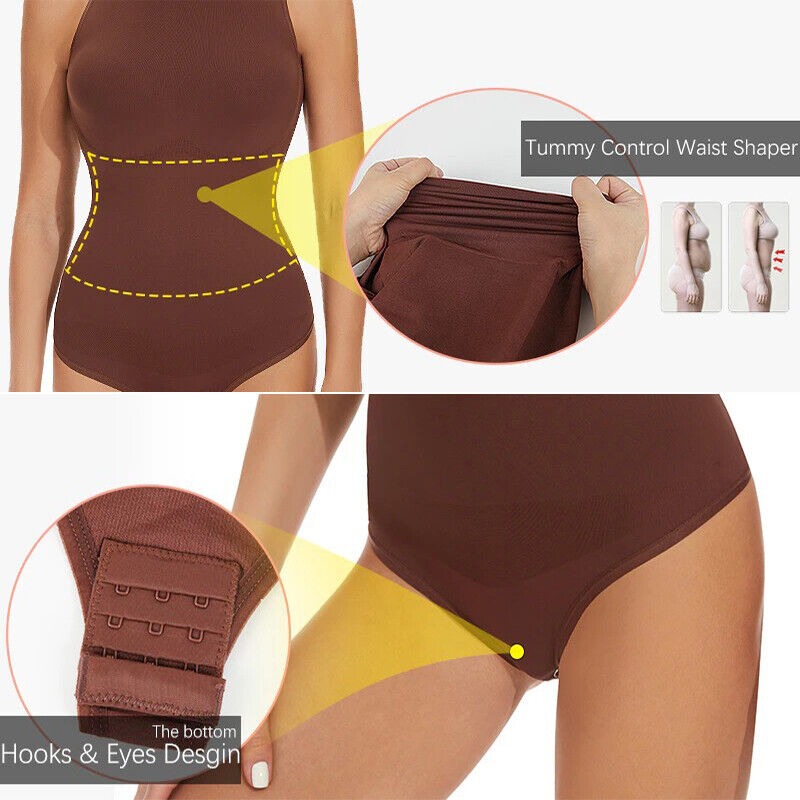 Body con cuello redondo y control de abdomen con espalda cruzada sin costuras