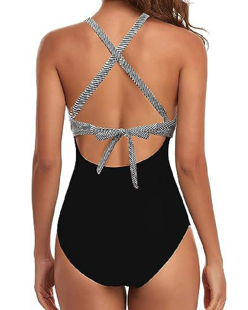 One Piece Cutout Swimsuits Tummy Control High Waist Tie Back Swimwear