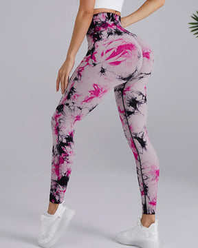 Seamless High Stretchy Tie Dye Scrunch Butt Lifting Wideband Waist Yoga Pants