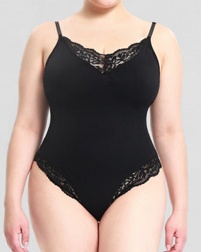 Sexy Lace Slimming Tummy Control V Neck Thong Bodysuit Shapewear