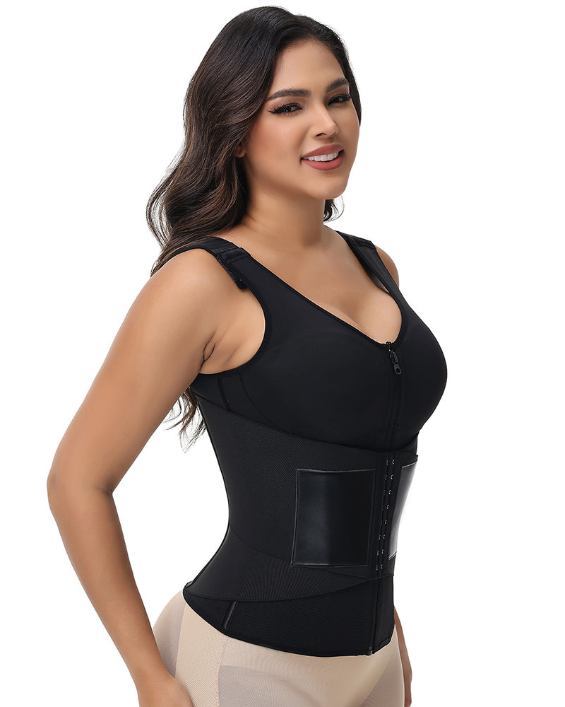 Zipper & Button Double Pressure Women's Waist Trainer with Adjustable Shoulder Strap (Pre-Sale)