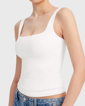 Camiseta sin mangas con cuello cuadrado para mujer, camisetas básicas sin mangas con doble forro