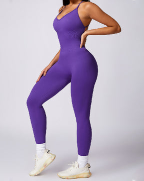 Women's Seamless Workout Backless Criss-Cross Opaque Sleeveless Jumpsuits